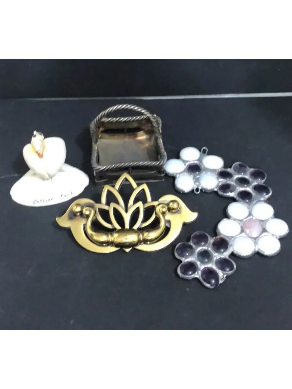 Figurines Lot Basket, Sun Catcher, Door Knob